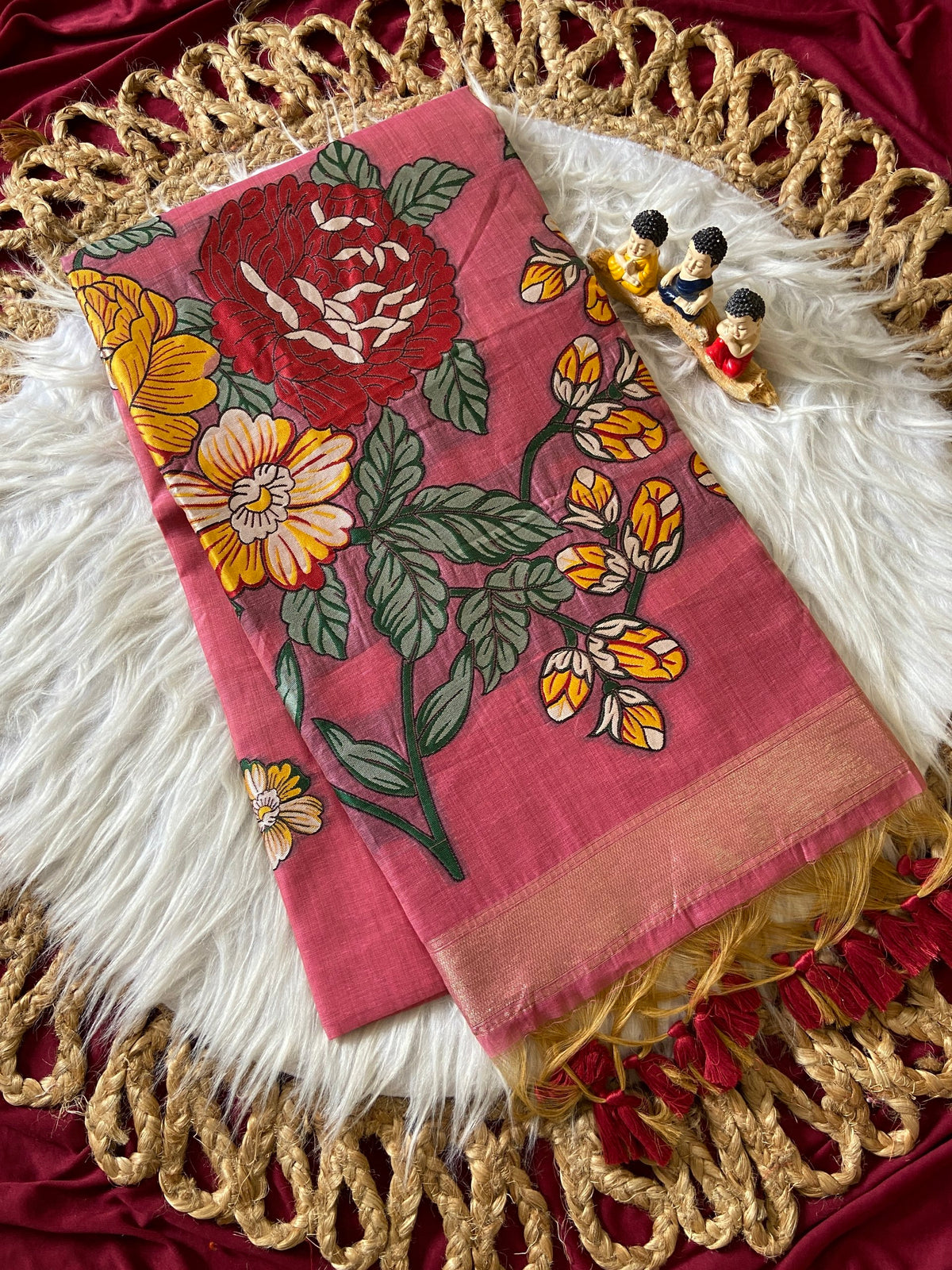 Traditional Pink Soft Muga Cotton Resham Weaving Saree