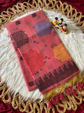 Inaya Blush Pink Floral Woven Soft Muga Cotton Saree