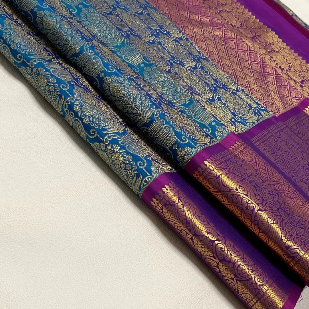 Gorgeous Banarasi Style Pure Kanjivaram Silk Jacquard Kanchipuram Pattu Saree