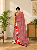 Designer Red Handblock Micro-Striped Modal Silk Saree