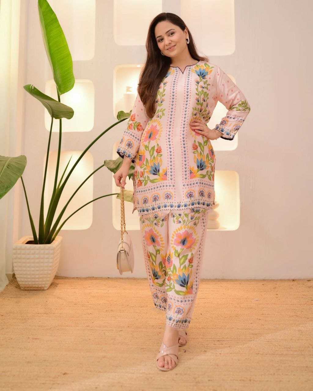 Very Beautiful Pink Soft Muslin Digital Printed Co-Ord Set