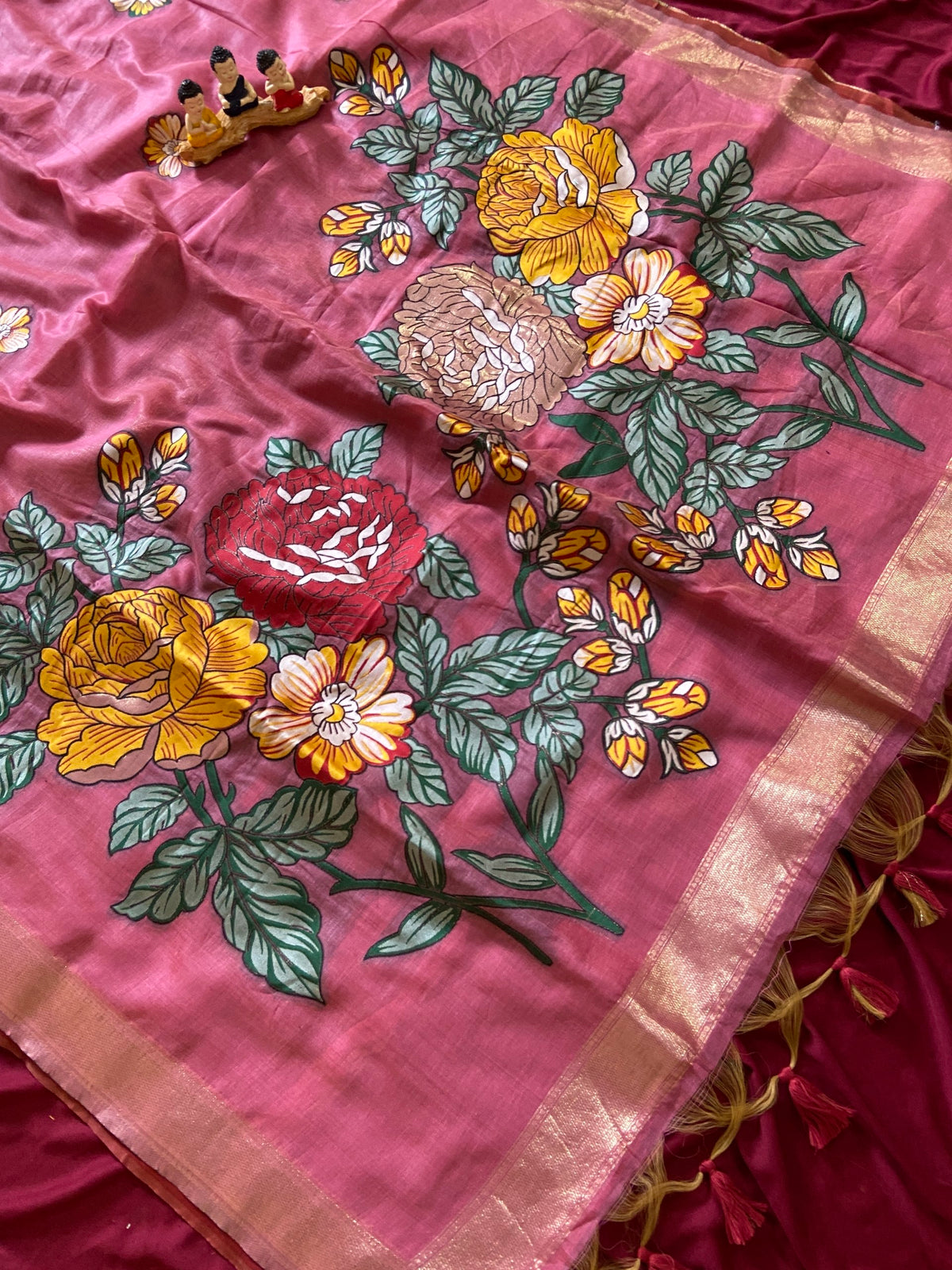 Traditional Pink Soft Muga Cotton Resham Weaving Saree