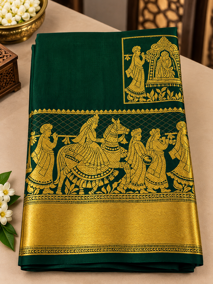 Festive Dark Green Soft Banarasi Silk Saree with With Deserving Blouse Piece