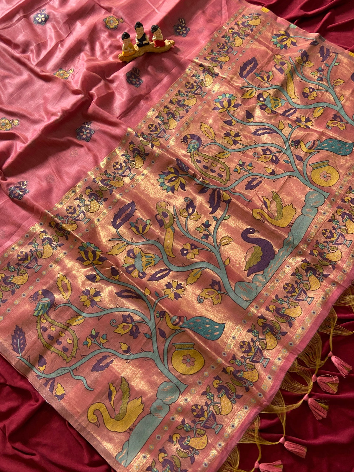 Mishika - Rose Pink Soft Muga Cotton Paithani Saree