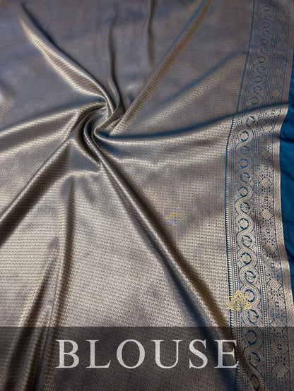 Trendy Blue Soft Silk Saree With Admirable Blouse Piece
