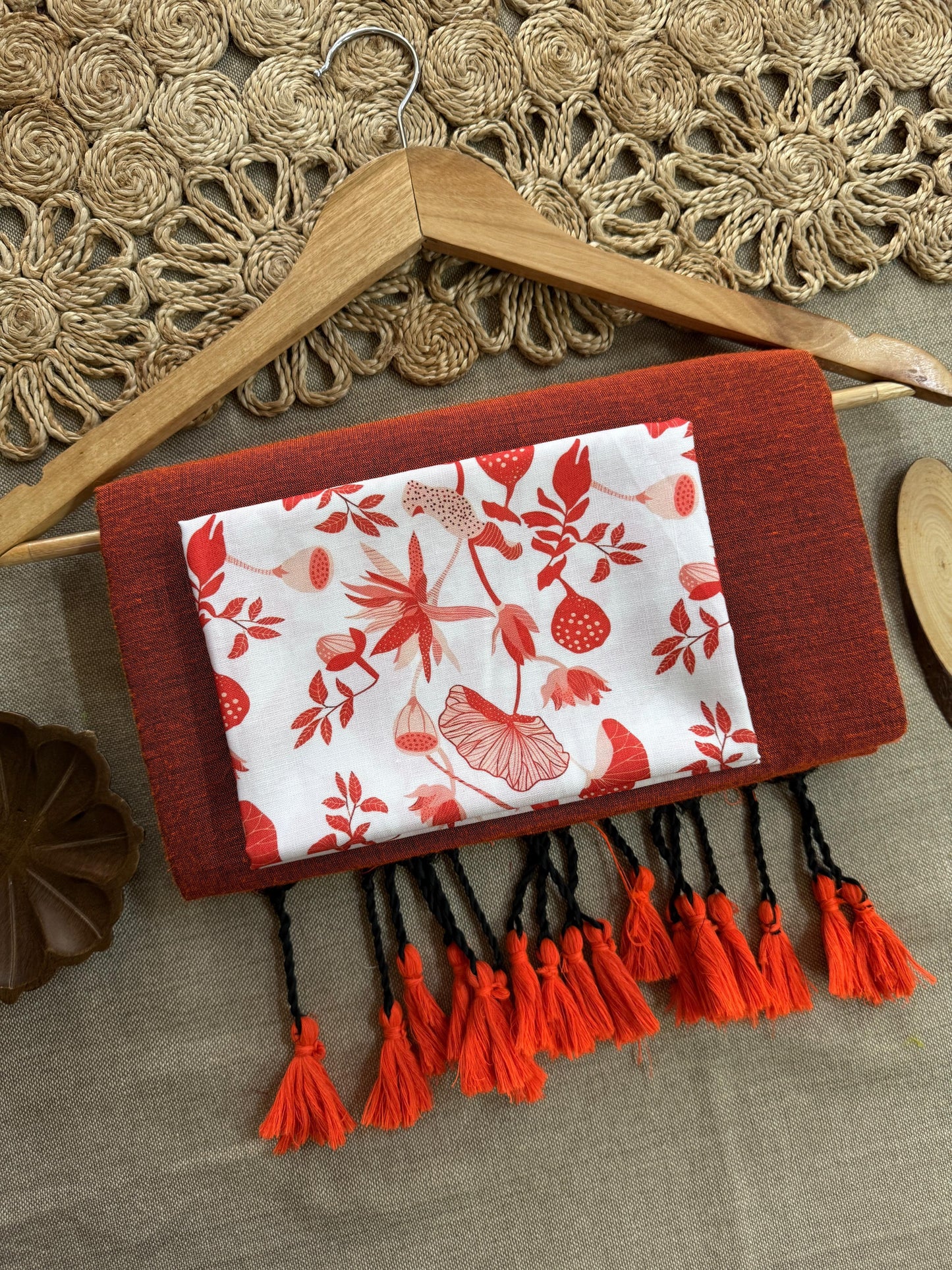 Dharma Exclusive - Orange Handloom Cotton Saree With Printed Blouse