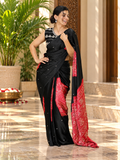 Attractive Black & Red Pure Gajji Silk Saree with Real Mirror Work