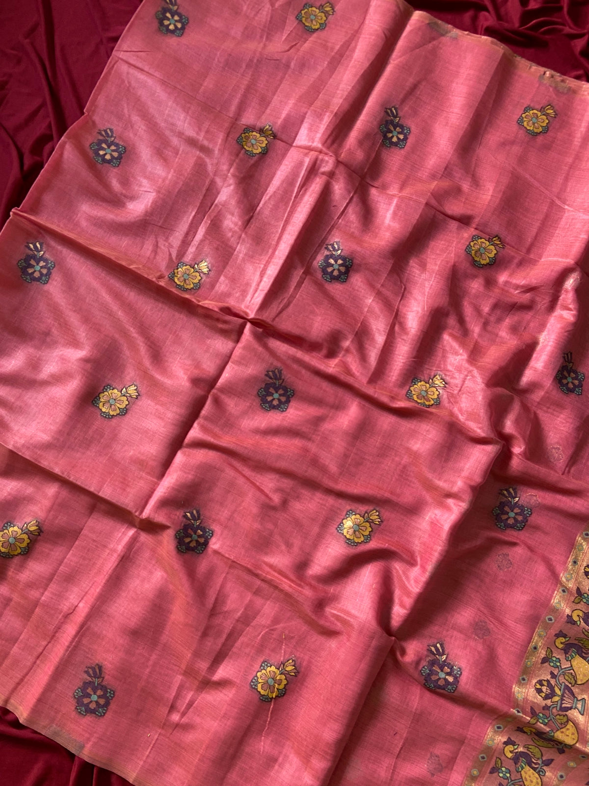 Mishika - Rose Pink Soft Muga Cotton Paithani Saree
