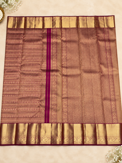 Traditional Wine Soft Banarasi Silk Saree with Pure Gold Zari Bird Motif Border