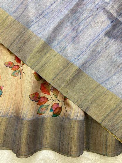 Vamika Lavender Grey Botanical Print Tussar Silk Saree