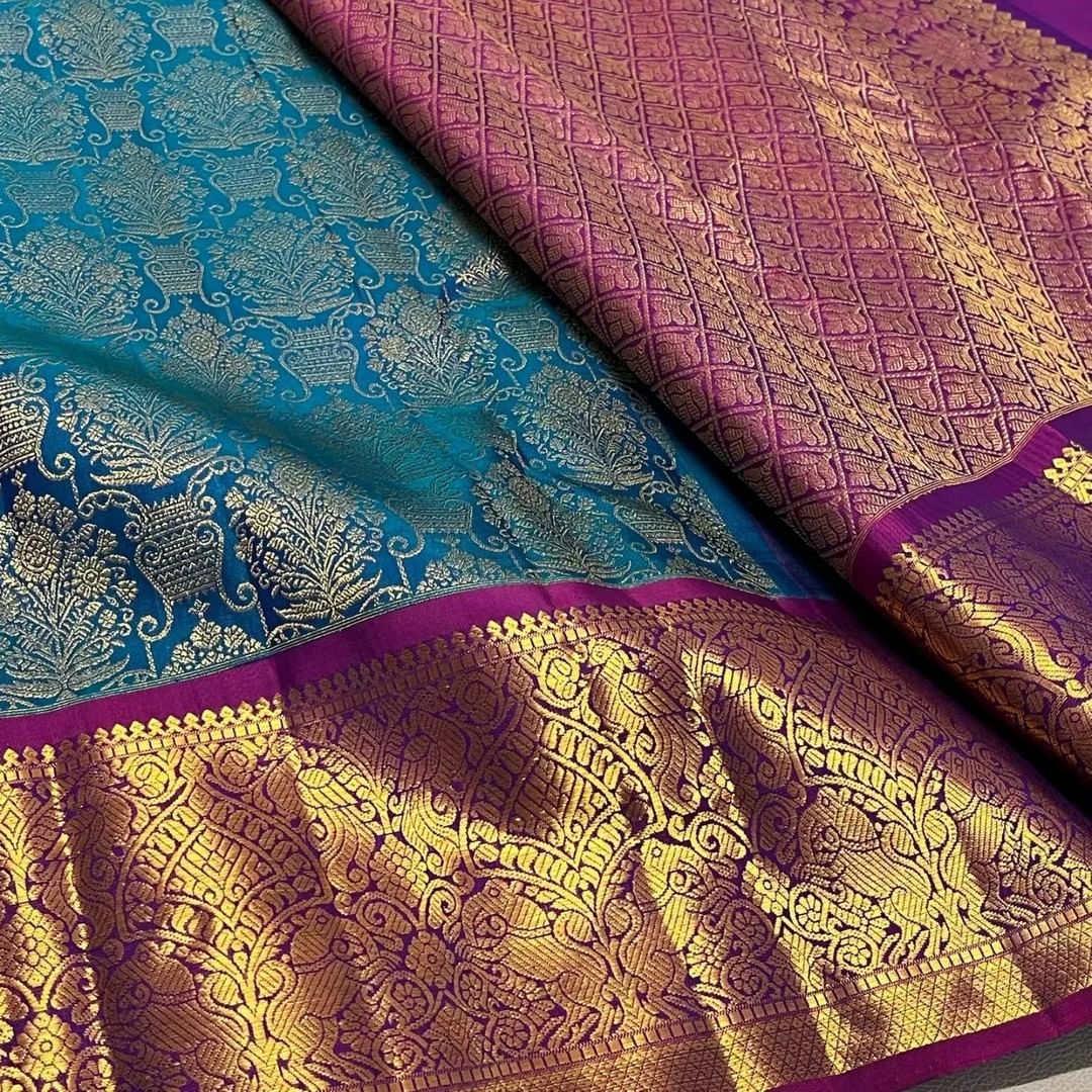 Gorgeous Banarasi Style Pure Kanjivaram Silk Jacquard Kanchipuram Pattu Saree
