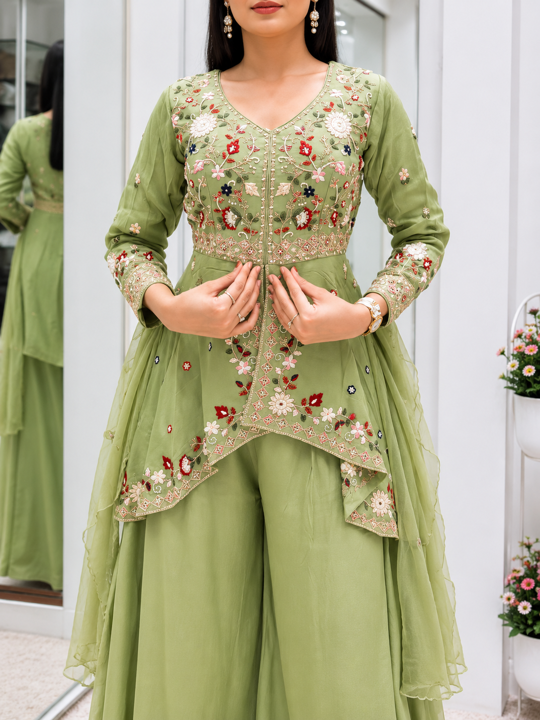 Very Attractive Teal Green Rangoli Silk Embroidered Suit Set