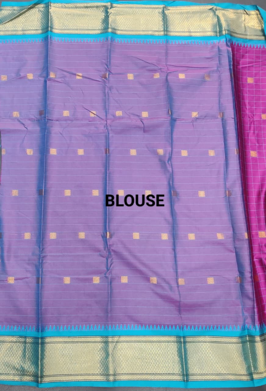 Exclusive Magenta Chex Woven Cotton Silk Saree With Gold Zari Waving Work