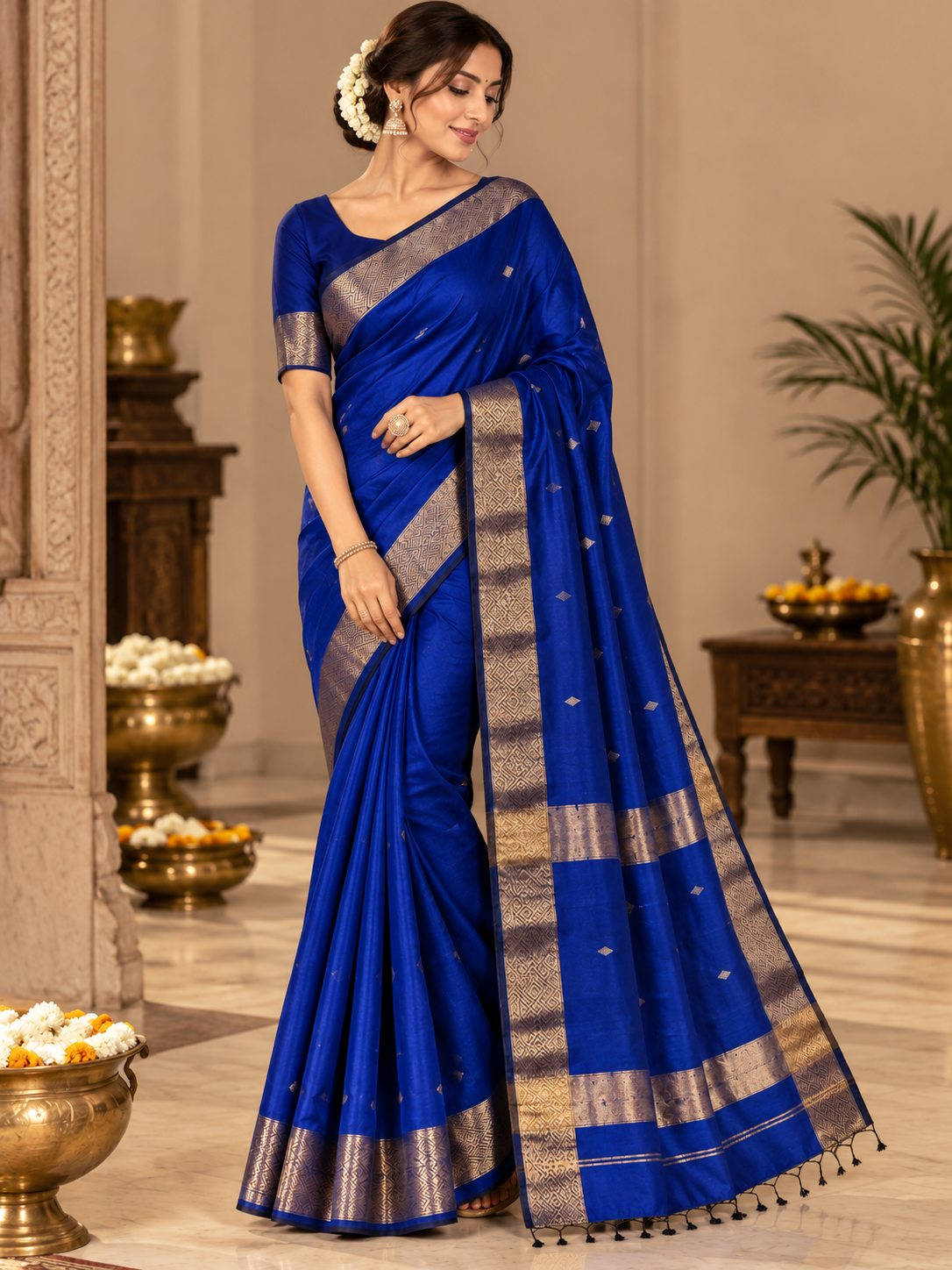 Royal Blue Handloom Maheshwari Cotton Silk Saree