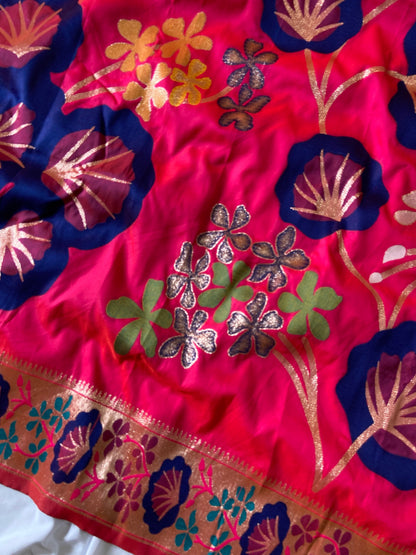 Traditional Rani Pink Soft Silk Saree with Zari Weaving and Tassels