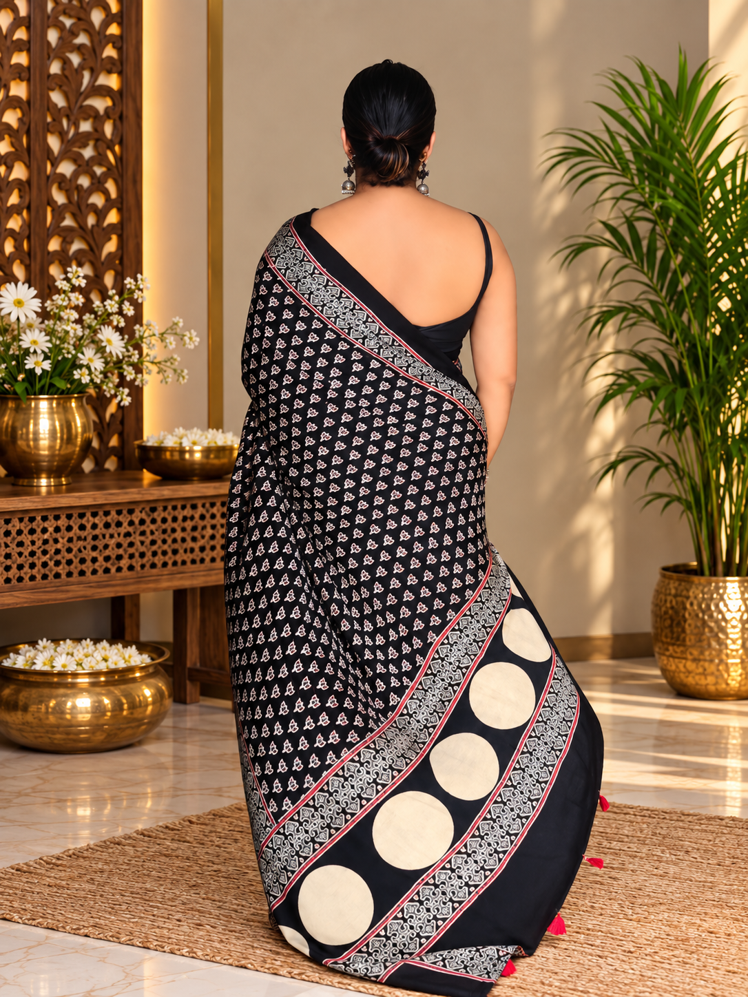 Very Beautiful Ajrakh Hand Block Printed Modal Silk Saree