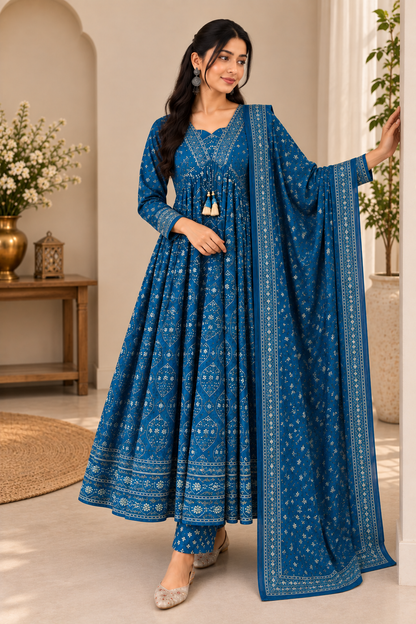 Premium Royal Blue Cotton Anarkali Suit Set