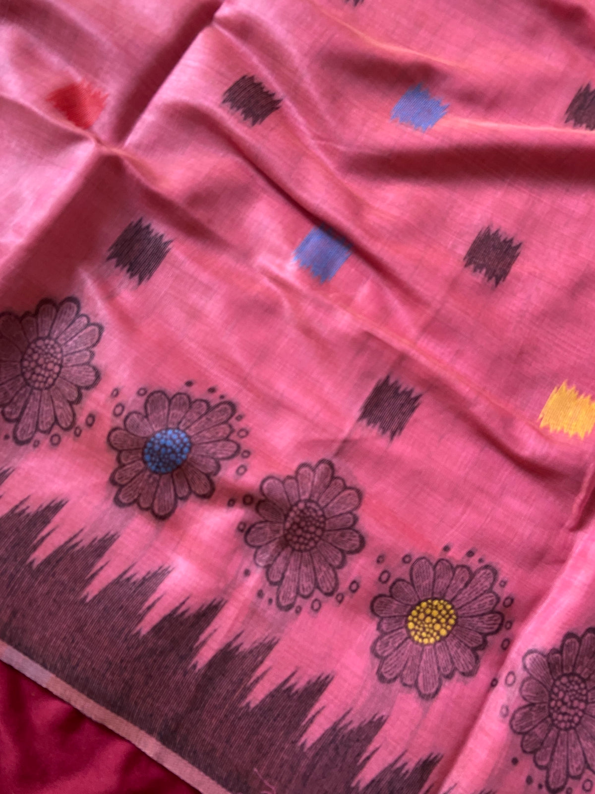 Inaya Blush Pink Floral Woven Soft Muga Cotton Saree