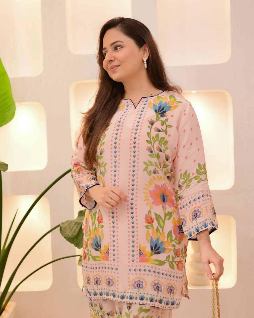 Very Beautiful Pink Soft Muslin Digital Printed Co-Ord Set