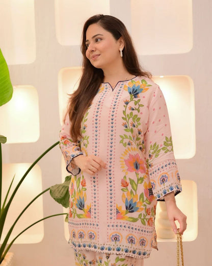 Very Beautiful Pink Soft Muslin Digital Printed Co-Ord Set