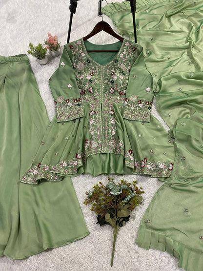 Very Attractive Teal Green Rangoli Silk Embroidered Suit Set