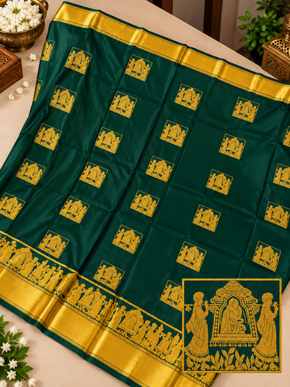 Festive Dark Green Soft Banarasi Silk Saree with With Deserving Blouse Piece
