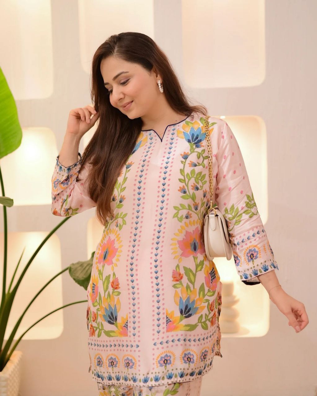 Very Beautiful Pink Soft Muslin Digital Printed Co-Ord Set