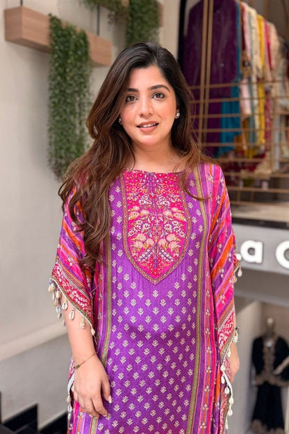 New Designer Pure Banana Silk Kaftan Set with Pants