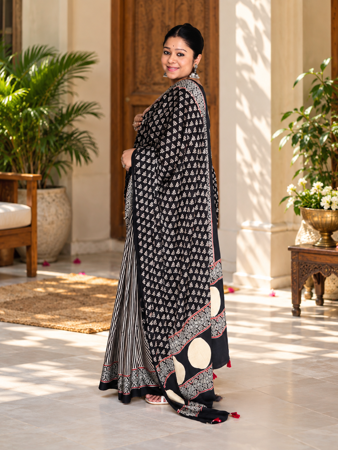 Very Beautiful Ajrakh Hand Block Printed Modal Silk Saree