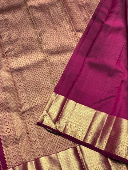 Traditional Wine Soft Banarasi Silk Saree with Pure Gold Zari Bird Motif Border