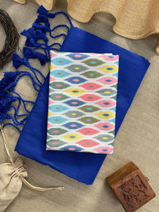 ATTRACTIVE - LIGHT BLUE HANDLOOM COTTON SAREE WITH PRINTED BLOUSE