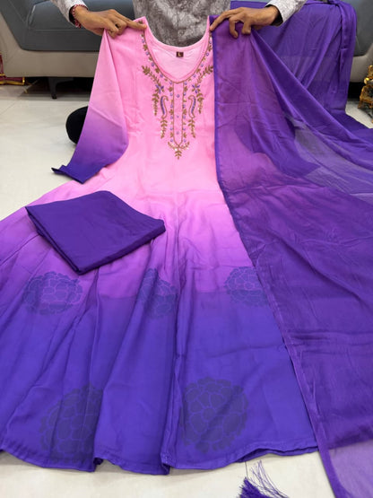 Designer Premium Orange Chiffon Embroidered Anarkali Suit Set