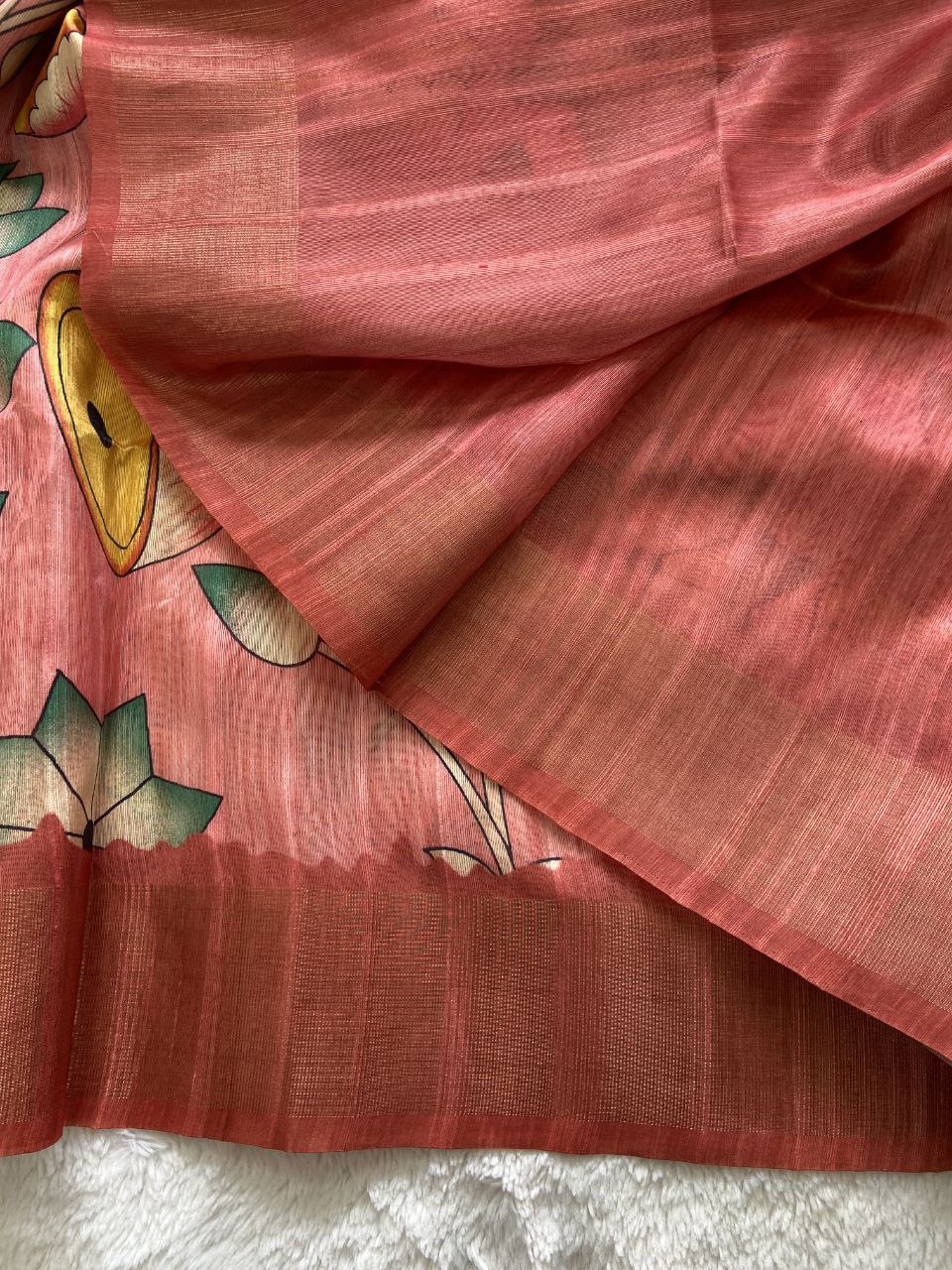 Elegant Rose Pink Soft Tussar Silk Saree with Modern Floral Print