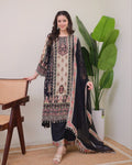 Elegant Black & Beige Printed Model Satin Suit Set with Fancy Mirror Work