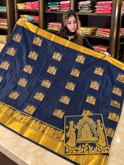 Royal Navy Blue Banarasi Silk Saree With Deserving Blouse Piece