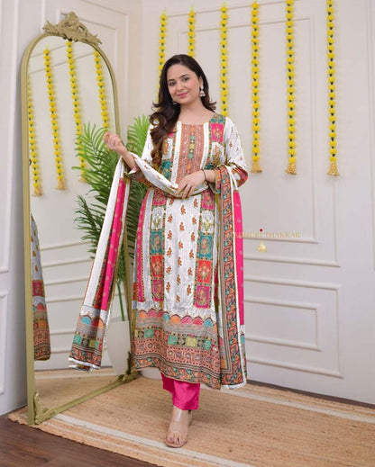 Elegant Multi-Color Chanderi Cotton Suit Set with Dupatta