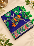 Luxury Royal Blue Soft Silk Saree with Floral Weaving and Tassels