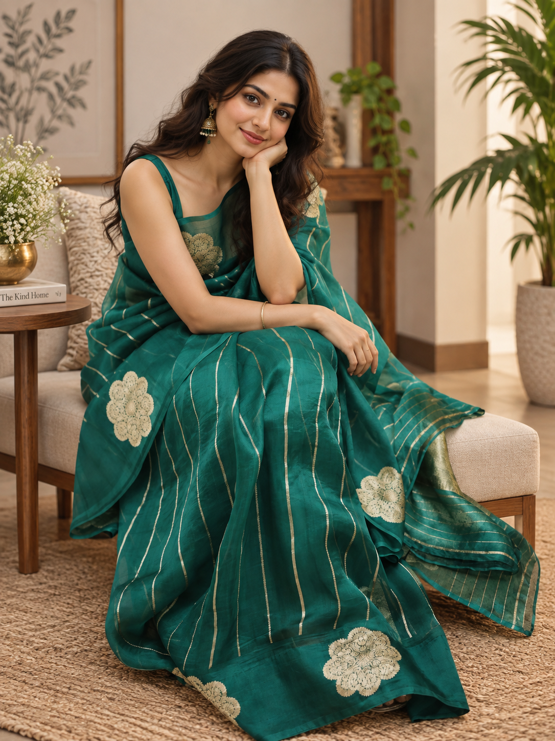 Festive Green Linen Silk Saree With Gold Zari & Demanding Blouse Piece