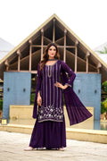 Royal Purple Georgette Embroidered Sharara Suit Set with Sequin Work