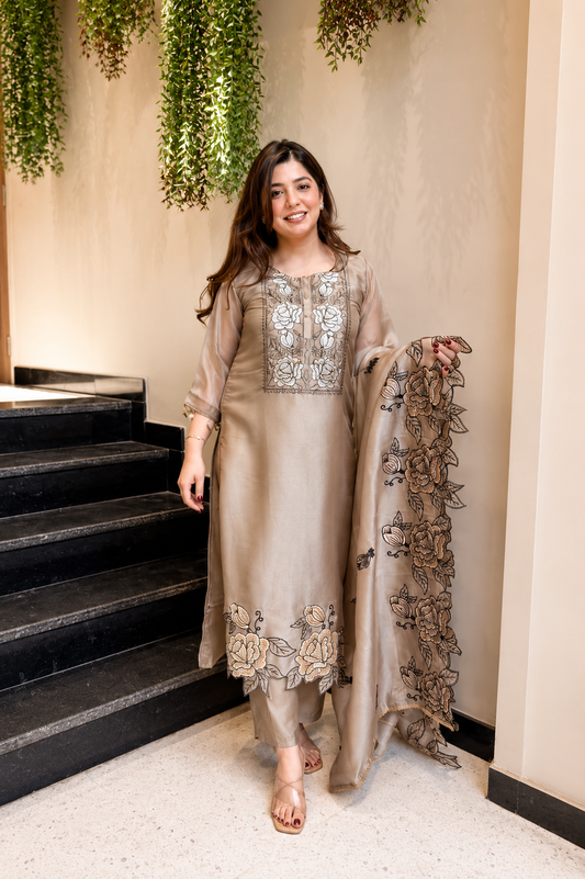 New Designer Jimmy Choo Silk Embroidered Suit Set with Dupatta