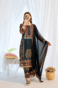 Royal Black Heavy Muslin Digital Printed Suit Set with Delicate Lace Work