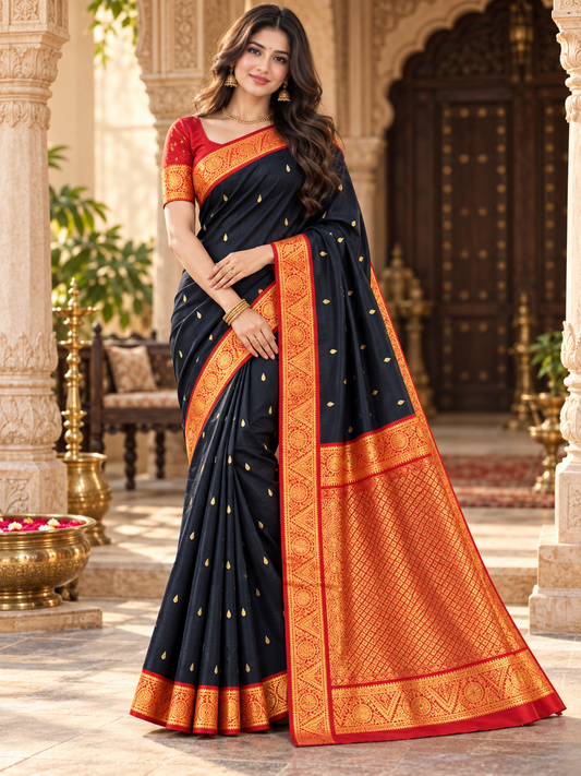 Traditional Black Kanjivaram Style Silk Festive Saree