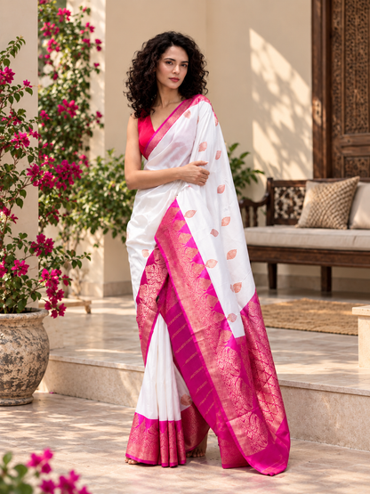Traditional White Kanjivaram Soft Silk Festive Saree