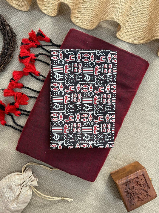 ATTRACTIVE - MAROON HANDLOOM COTTON SAREE WITH PRINTED BLOUSE