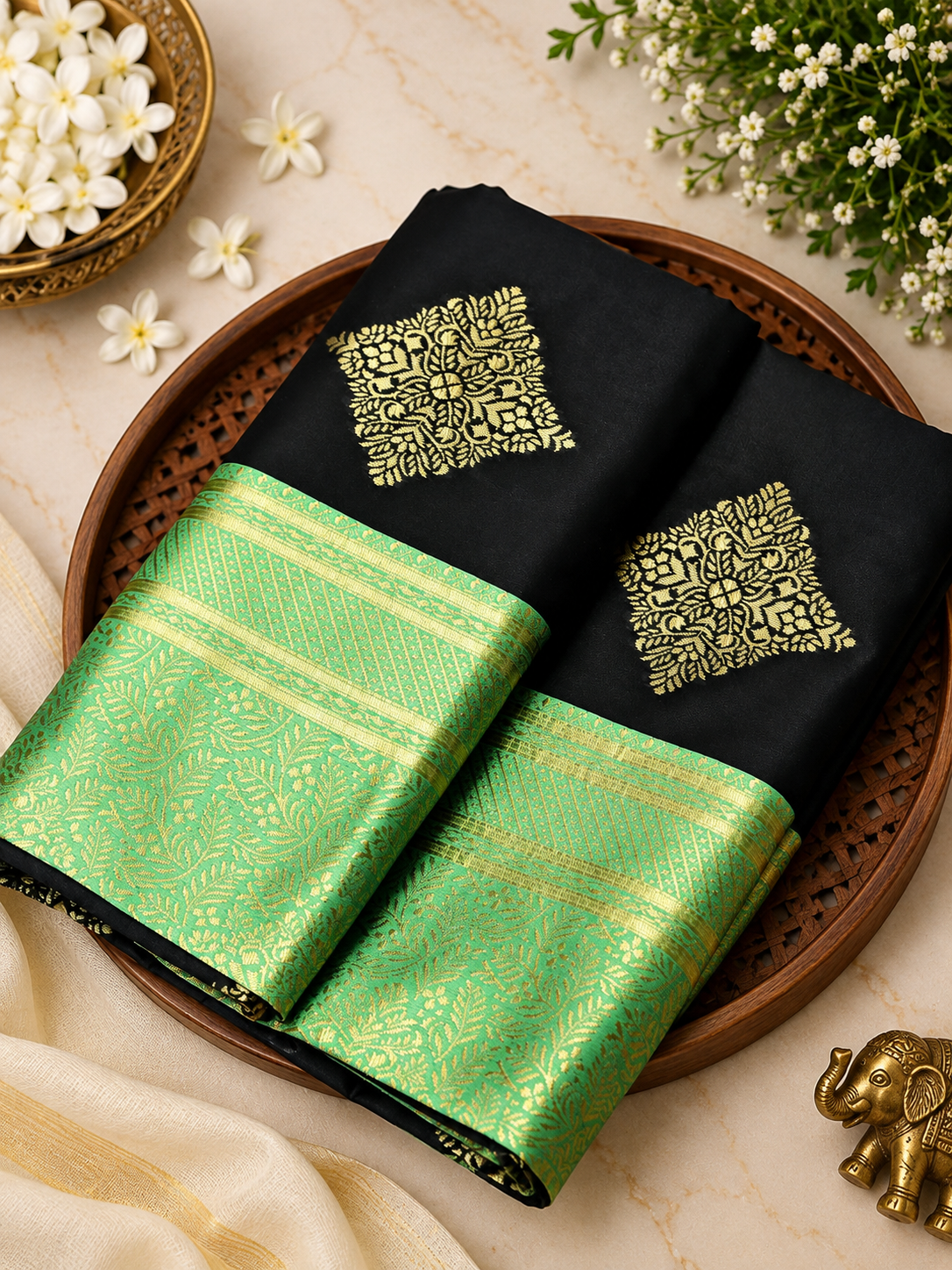 Premium Black Soft Silk Saree with Attractive Blouse Piece