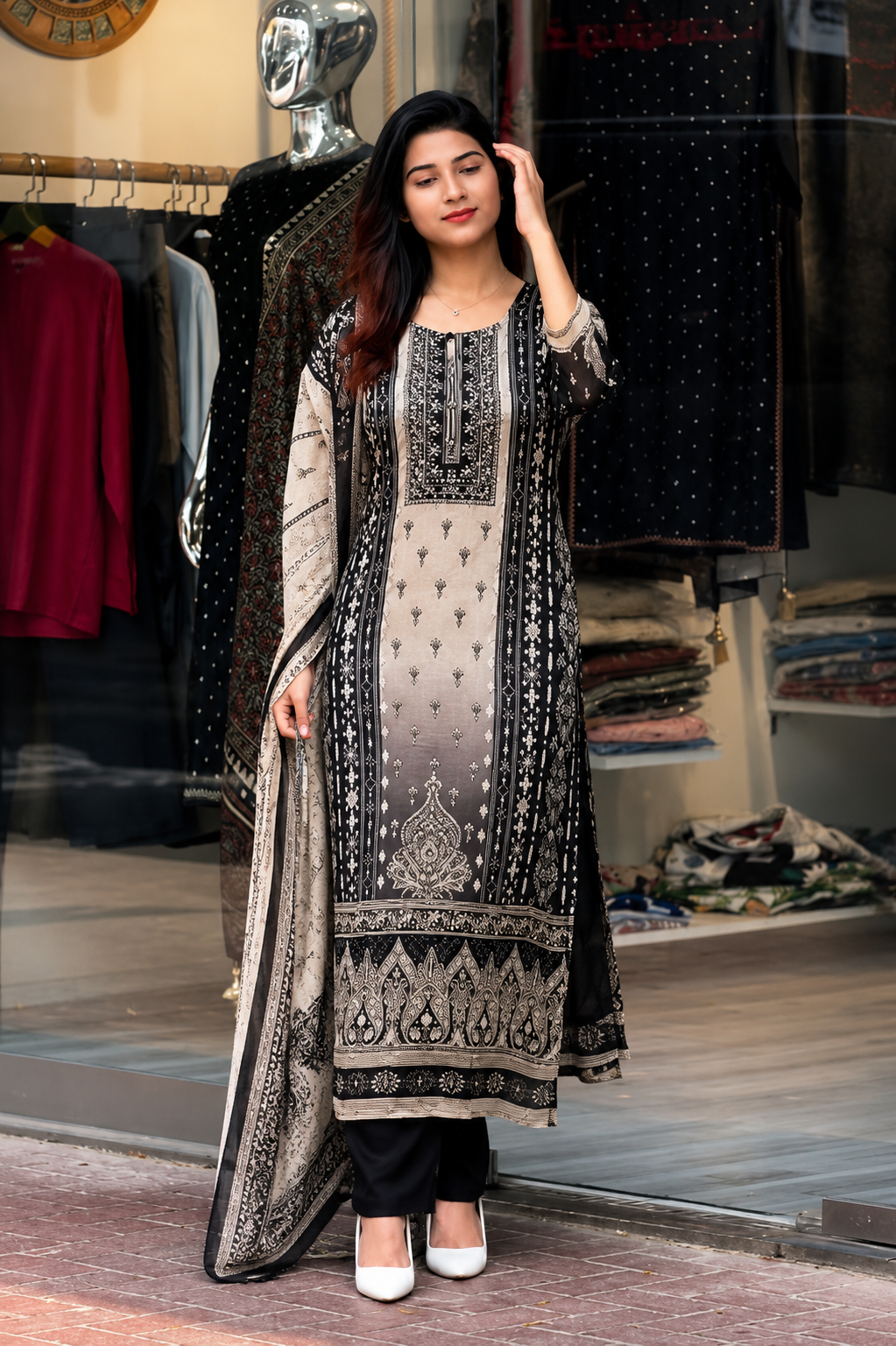 Premium Designer Black Soft Muslin Printed Salwar Suit Set