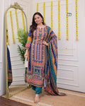 Premium Royal Multi-Color Muslin Printed Suit Set with Dupatta