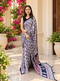Beautiful Black Semi Gajji Silk Ajrakh Print Saree with Real Mirror Work
