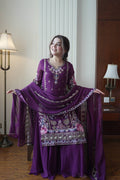 Elegant Wine Fox Georgette Designer Suit Set with Embroidered Dupatta