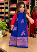 Royal Blue Soft Banarasi Silk Saree with Copper Zari Bird Motifs